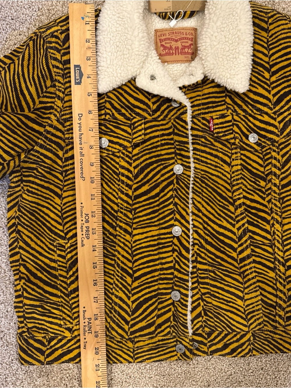 Levi's Tiger Print Sherpa Trucker Jacket Small Gold Corduroy - Picture 5 of 9